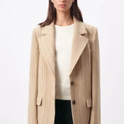 Oversized Outdoorblazer In Reiner Schurwolle Mit Nadelstreifen Braun