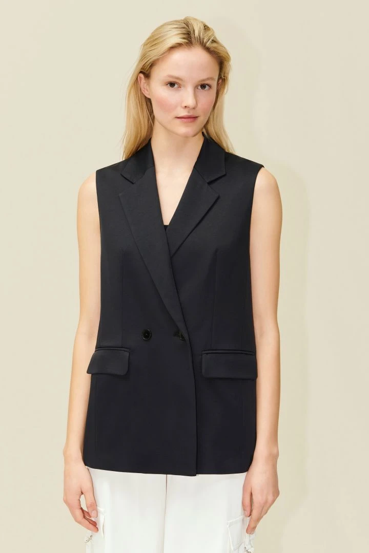 DRYKORN Ärmelloser Zweireiher Aus Luxuriösem Satin Schwarz