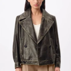 Oversized Blouson In Nappaleder Mit Vintage-Effekten Schwarz