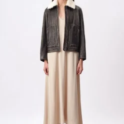 Oversized Pilotenjacke In Nappaleder Mit Vintage-Effekten Schwarz