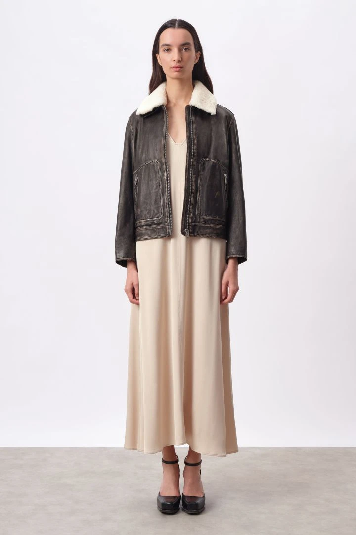 Oversized Pilotenjacke In Nappaleder Mit Vintage-Effekten Schwarz 3 Oversized Pilotenjacke In Nappaleder Mit Vintage-Effekten Schwarz