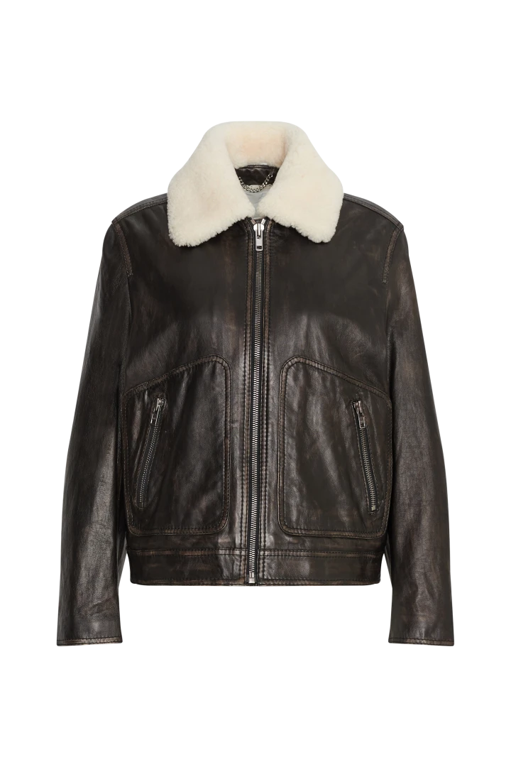 Oversized Pilotenjacke In Nappaleder Mit Vintage-Effekten Schwarz 8 Oversized Pilotenjacke In Nappaleder Mit Vintage-Effekten Schwarz – Bild 6