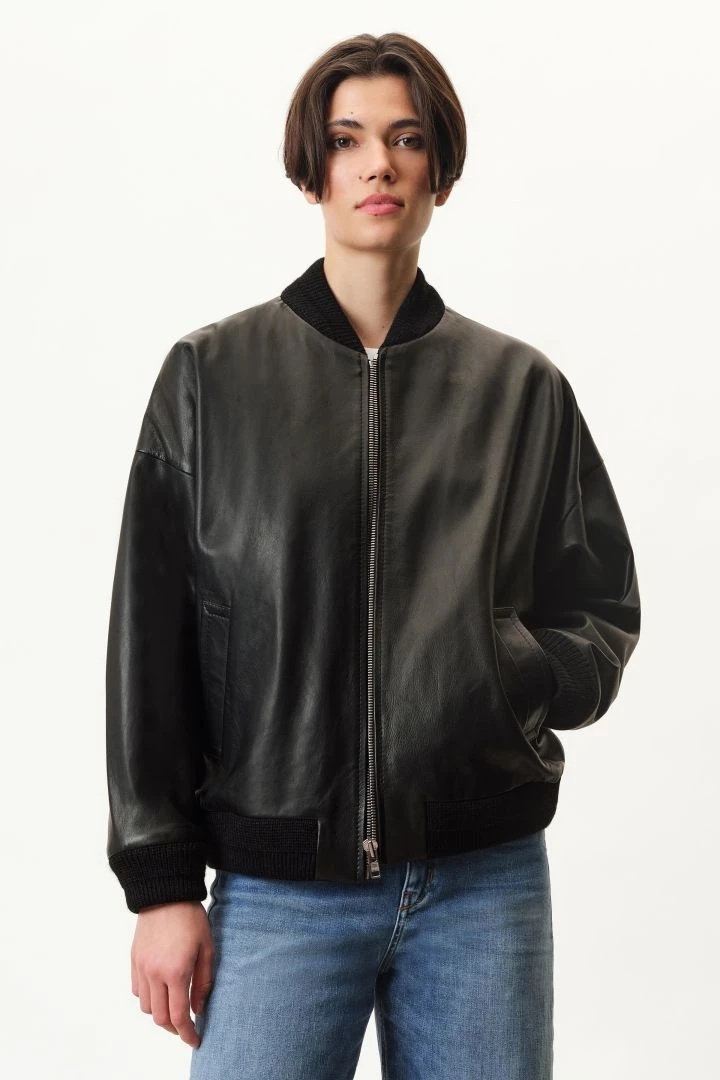 Collegejacke In Softem Nappaleder Schwarz