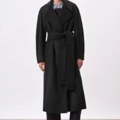 Mantel Mit Breitem Bindegürtel In Kaschmir-Mix Schwarz