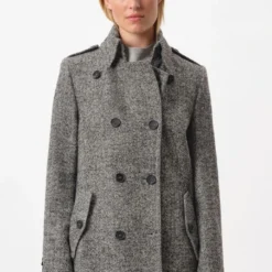 DRYKORN Uniformmantel In Wolle Mit Fischgrat-Dessin Grau