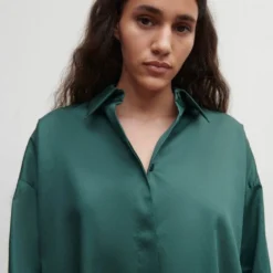 Hemdbluse In Baumwollsatin Grün