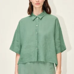DRYKORN Kastige Hemdbluse Aus Leinen Grün