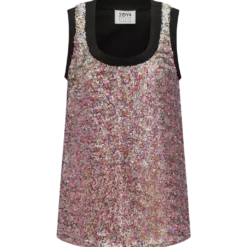 Top Mit Strickbündchen In Hochwertiger Bunt Bestickten Paillette Lila