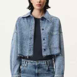 DRYKORN Overshirt Mit Open-Cut-Saum Aus Stonewashed Denim Blau