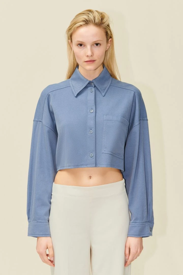 DRYKORN Verkürztes Overshirt Aus Fließendem Twill Blau 3 DRYKORN Verkürztes Overshirt Aus Fließendem Twill Blau