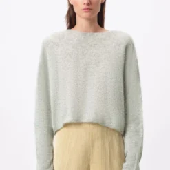 Vekürzter Pullover Mit überlangen Ärmeln In Luxuriösem Suri Baby-Alpaka Mix Grau