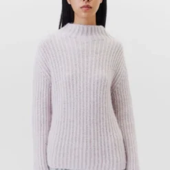 Rollkragenpullover In Haarigem Woll-Mix Lila