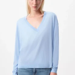 DRYKORN Longsleeve Mit V-Neck In Strickoptik Blau
