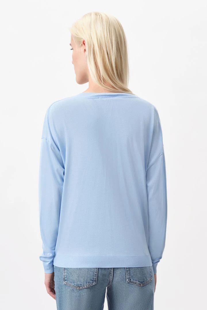 DRYKORN Longsleeve Mit V-Neck In Strickoptik Blau 5 DRYKORN Longsleeve Mit V-Neck In Strickoptik Blau – Bild 3