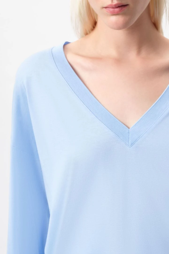 DRYKORN Longsleeve Mit V-Neck In Strickoptik Blau 6 DRYKORN Longsleeve Mit V-Neck In Strickoptik Blau – Bild 4