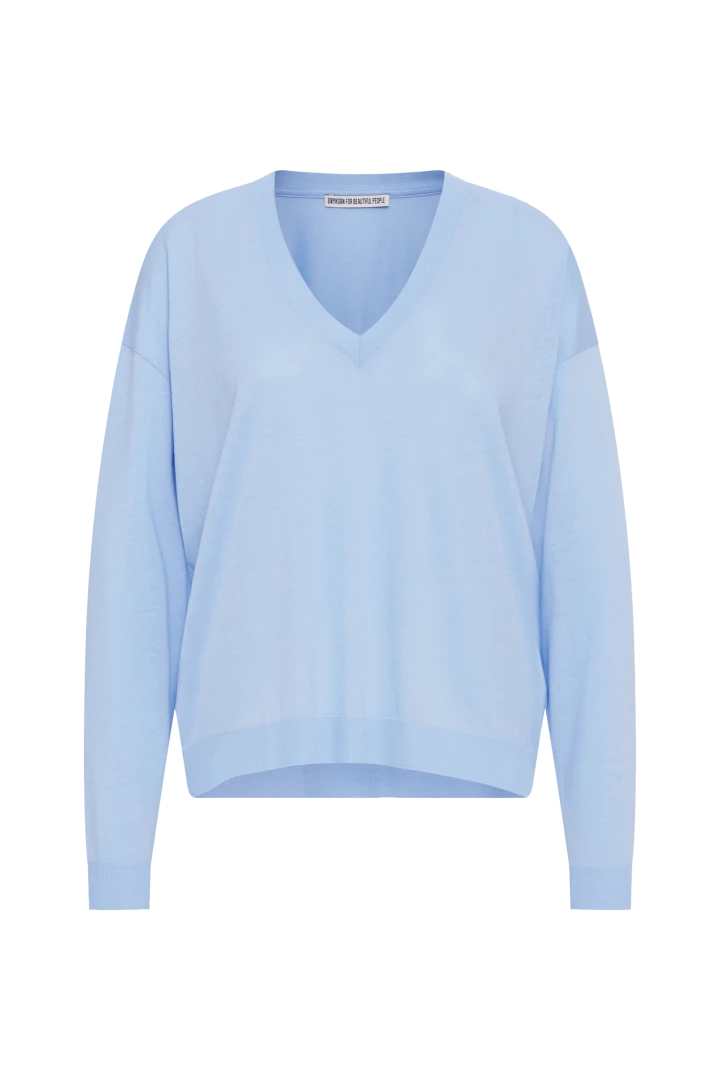 DRYKORN Longsleeve Mit V-Neck In Strickoptik Blau 7 DRYKORN Longsleeve Mit V-Neck In Strickoptik Blau – Bild 5