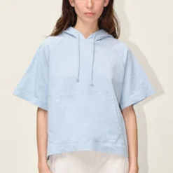 DRYKORN Kurzarm-Hoodie Aus French Terry Blau